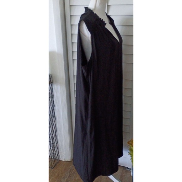 Chico's modern peasant black sleeveless midi dress smocked shoulder V Neck XL/20 - Picture 4 of 10